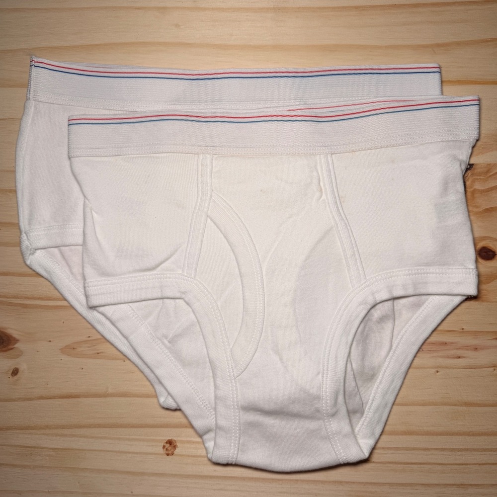 80s The Hunter Underwear Briefs 2 Mens Small White Cotton Blue Red Stripe VTG